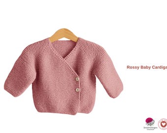 Wzór na sweterek dziecięcy Rossy w formacie PDF – sweterek dziecięcy w stylu kimono – łatwa do zrobienia kurtka dla niemowląt – wzór na 12 miesięcy do 3 lat – prezent na sweterek dziecięcy