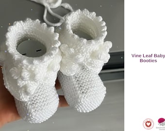 Baby Booties Knitting Pattern | PDF Digital Download | Heirloom Garter Stitch Shoes with Popcorn Leaf Detail |Newborn Gift