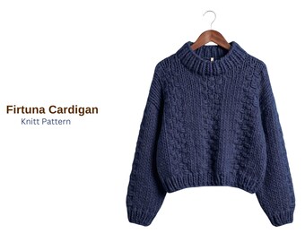 Wzór na kardigan Firtuna – gruby, teksturowany sweter – kardigan z dzianiny ze szwem w formacie PDF – obszerny, przytulny wzór na kardigan dla dziewczynek