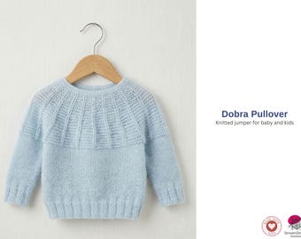 Dobra Pullover Knitting Pattern – Baby & Kids Round Yoke Sweater – Top Down Garter Stitch Jumper PDF – Sizes 12 Months to 10 Years- Knitt