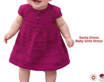 Sonia Dress – Baby Girls Knitting Pattern – Top Down Baby Dress PDF- Baby Girl Dress Pattern- Gift for your Baby Girl