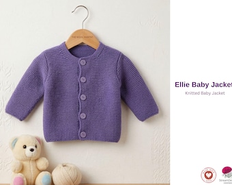 Patrón de tejido para chaqueta de bebé Ellie – Cárdigan clásico de punto musgo para bebé – Recién nacido a 4 años – Suéter para bebé DIY en PDF – Patrón de tejido para chaqueta