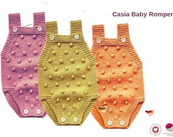 Wzór na dziergany kombinezon niemowlęcy Casia w formacie PDF – Kombinezon niemowlęcy z teksturą popcornu – Rozmiary 0–12 miesięcy – Ubranka dla noworodków – Prezent na kombinezon niemowlęcy