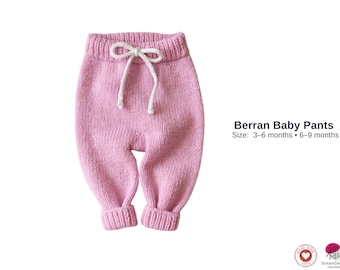Berran Baby Pants Knitting Pattern – Top-Down Baby Trousers with Gusset and Drawstring (PDF)- Baby Romper Pants combination to many Cardigan
