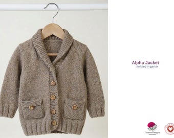 Patrón de tejido Alpha Jacket – Cárdigan de punto bobo para bebé – Chaqueta clásica con botones en PDF – Patrón de tejido para bebés y niños pequeños – Regalo para niños pequeños