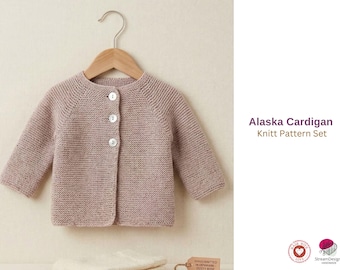 Alaska Cardigan – Baby Knit Cardigan Pattern – Raglan Garter Stitch – Newborn to 4 Years – PDF Knitting Pattern- Baby Cardigan Knitt Pattern