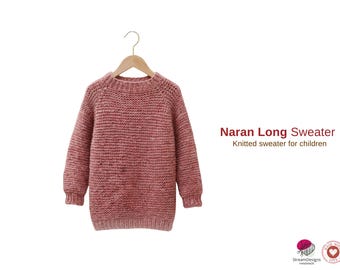 Naran Long Sweater-Naran Long Sweater Knitting Pattern – Children Knit Sweater PDF – Garter Stitch Pullover – Kids Handmade Clothing Pattern