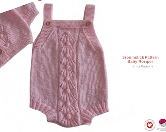 Broomstick Baby Romper Knitting Pattern – Lace Romper with Bobbles – Baby Overall Pattern PDF – Short Leg Romper – Baby Shower Gift Knit
