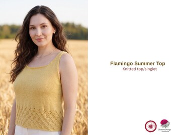 Flamingo Summer Top Knitting Pattern – Lace Tank Top PDF – Women Sleeveless Knit Top – Lightweight Summer Knit – XS to XXXL