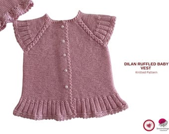Dilan Ruffled Baby Vest Knitting Pattern – Knit Baby Cardigan PDF – Toddler Vest Pattern – Buttoned Knit Vest – Instant Download- Girl Cardi
