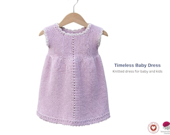 Timeless Baby Dress Knitting Pattern – Sideways Knit Lace Dress for Babies and Kids – Garter Stitch Dress PDF – Sizes 0–4 Years- Baby Dress