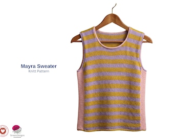 Knitt Pattern Mayra Sweater-Knitted Summer Sweater Pattern – Striped Lightweight Top – Women’s Knit Top Pattern – Modern Minimal Sweater