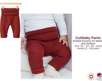 Cutibaby Pants – Knitted Trousers for Babies & Children – Ribbed Waist  Cuffed Legs – Sizes 0–4 Years – PDF Pattern- Cutie Baby Pants