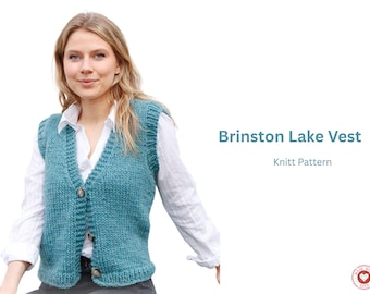 Wzór na kamizelkę z dzianiny z dekoltem w serek – klasyczna kamizelka zapinana na guziki – ponadczasowa warstwa garderoby – dzianina na co dzień – styl rękodzielniczy – kamizelka swetrowa dla dziewcząt