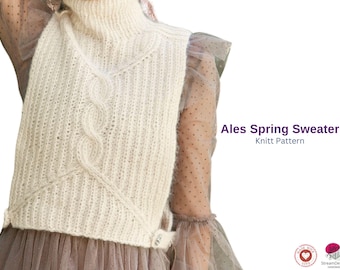 Ales Spring Slipover Knitting Pattern – Rib Cable Vest – Lightweight Spring Sweater – Modern Knit Top – Women Sleeveless Pullover PDF