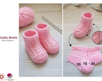 Cable Baby Booties Knitting Pattern PDF – Easy Knit Booties – Newborn to Toddler Shoes Pattern – Seam Knit Baby Slippers- Baby Booties Gift