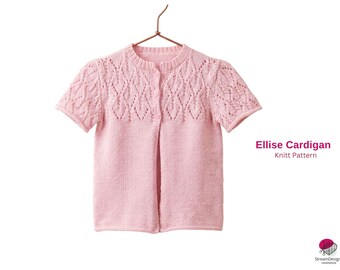 Ellise Cardigan Knitting Pattern –Baby Lace Cardigan PDF –Lightweight Cotton Sweater –Classic Button Front – Children Knit Pattern- Cardigan