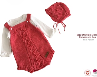 Broomstick Motif Baby Set Knitting Pattern – Romper and Cap – Lace Baby Outfit Pattern – Newborn Photo Outfit – Handmade Baby Clothes- Gift