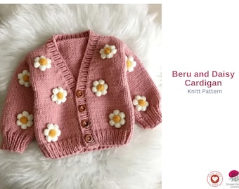 Wzór na sweterek z motywem kwiatowym – dziecięcy sweterek w formacie PDF – kwiatowy sweterek – ręcznie robiony sweterek dla dzieci – prezent w postaci kardiganu