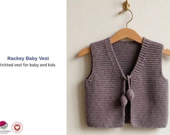 Rackey Baby Vest Knitting Pattern PDF – Garter Stitch Kids Vest – Sleeveless Cardigan Pattern – Baby Knit Vest Pattern – Children Knitwear