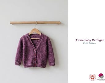 Aforia Baby Cardigan Knitting Pattern – Classic V Neck Knit Jacket – Baby to Kids Cardigan PDF – Seamless Style Baby Knitwear- Baby Cardigan