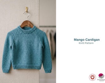 Mango Baby Cardigan Knitting Pattern PDF – Classic Raglan Knit Jacket – Sizes 0–7 Years – Children Sweater Pattern- Cardigan Jacket Gift