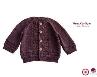 Mena Baby Cardigan Knitting Pattern PDF – Storm Stitch Knit Cardigan – Baby Sweater Pattern 0-6 Months – Seamless Raglan Knit- Baby Cardigan