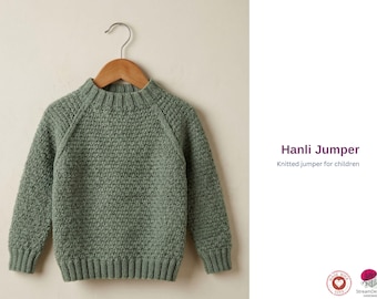 Wzór na sweter Hanli Jumper – sweter raglanowy dla dzieci – sweter robiony od góry do dołu – wzór na sweter z teksturą wypukłą dla dzieci – od 2 do 12 lat