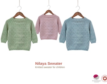 Sweter Nilaya – wzór na sweter Nilaya – dziecięcy sweter koronkowy w formacie PDF – sweter dziergany od góry – wzór na sweter dla dzieci na prezent