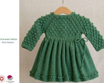 Wzór na sukienkę dla niemowląt – Lotus Baby Dress – Sukienka dla niemowląt w formacie PDF – 9–12 miesięcy – Sukienka raglanowa od góry do dołu – Wzór na robótkę na drutach dla dziewczynek – Prezent