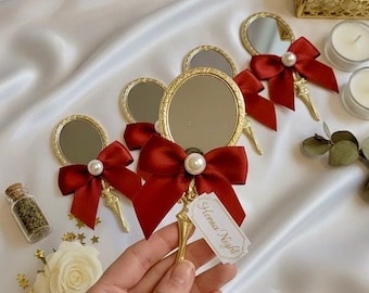 Personalized Hand Mirror Favors for Henna Night, Custom Wedding Favors for Guests, Elegant Bridal Shower Gift, Vintage Mirror with Tag