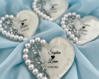 Personalized Pearl Heart Magnet, Wedding Favor Keepsake , Baptism Gift