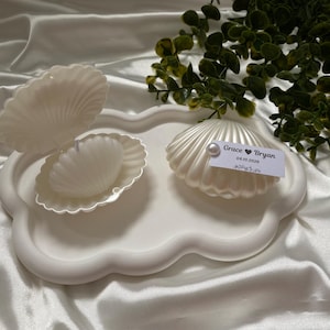 Handgemaakte schelpkaarsen: Oyster Box, pareldecor