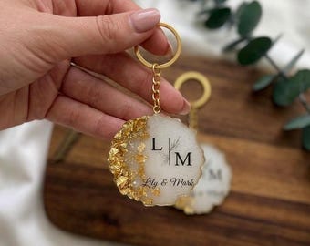 Personalized Epoxy Keychain , Wedding Keepsake ,Engagement Favors, Resin Key chain , Baptism