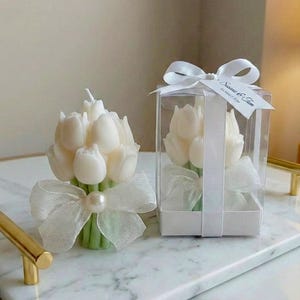 Ramo de tulipanes personalizado con velas, recuerdo de boda, regalo de fiesta, regalo para el Día de la Madre
