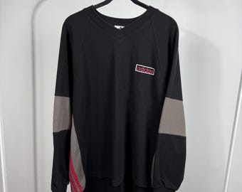 Felpa vintage Adidas a nido d'ape nera con logo grande, girocollo, taglia L