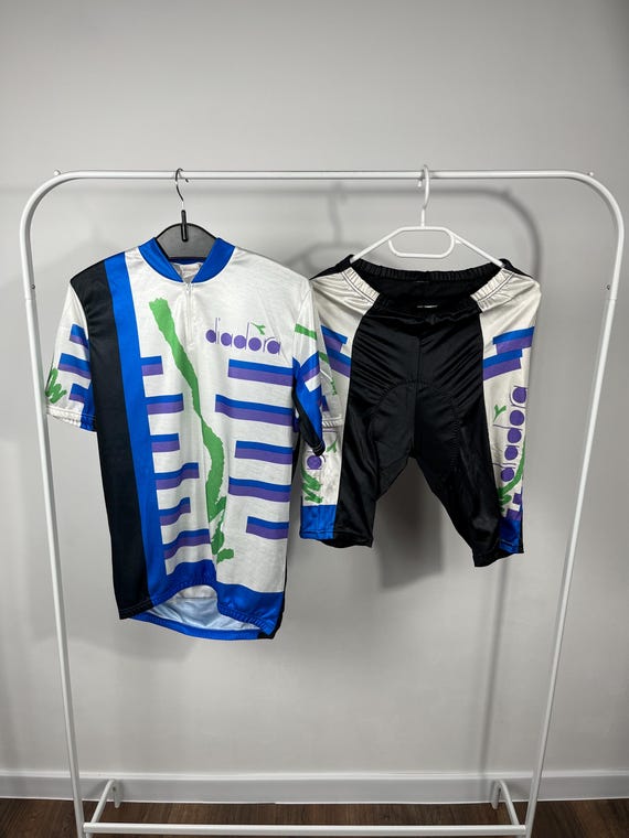 Diadora, Diadora Vintage Cycling Jersey and Shorts Set Retro Bike Wear Size L