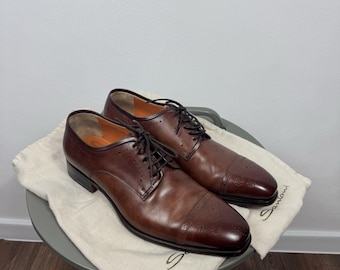 Santoni bruine leren Oxford brogue schoenen met neuskap, maat UK 8, US 9, EU 43.5