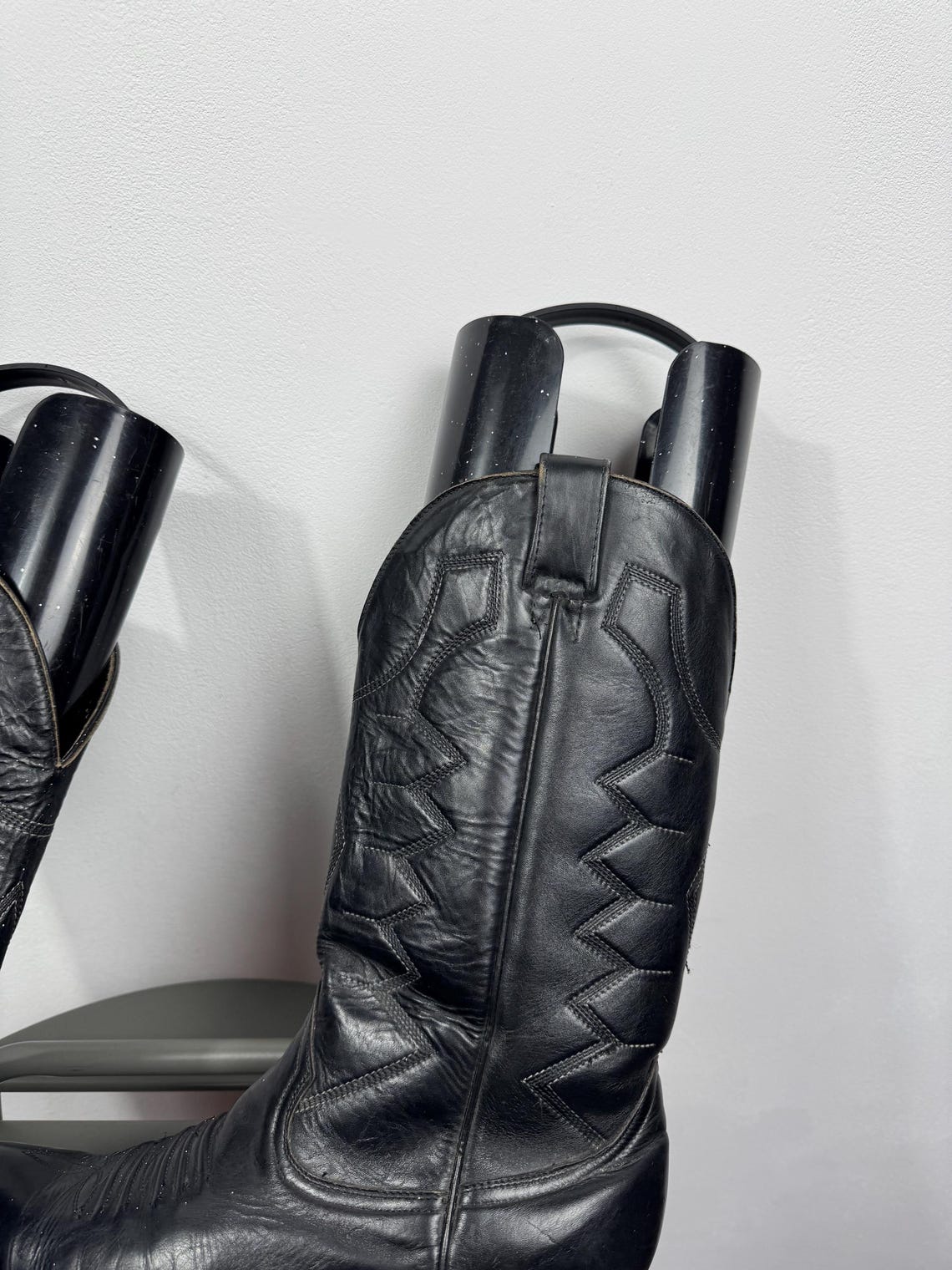 Vintage Black Leather Cowboy Western Boots Black Leather Size 43 EU, foto 3 di 5