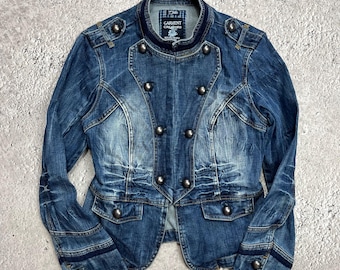 Veste Napoléon en jean style militaire avant-gardiste pour femme XS