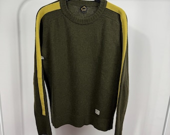 E9 Jersey de punto de mezcla de lana con diseño básico, estilo italiano para exteriores, talla XL, color verde.