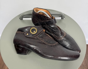 Think Vintage Leather Mary Jane Heels Shoes Brown Artisan EU 39