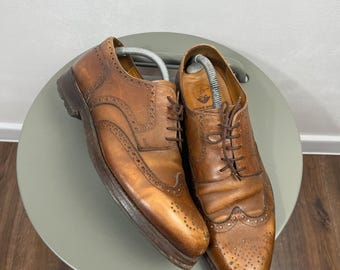 Prime Shoes Brown Leather Wingtip Brogue Oxford Dress Shoes Vibram Sole US 9.5