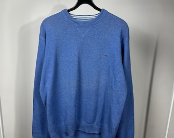 Vintage Tommy Hilfiger zwaar gebreide trui blauw maat L dikke gezellige trui