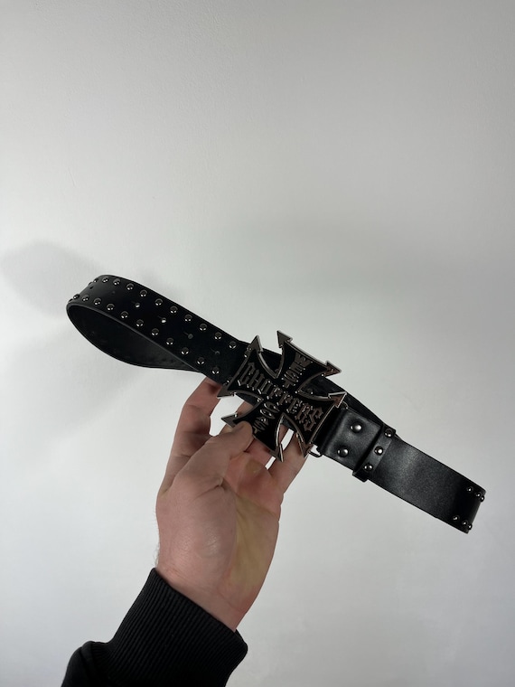 West Coast Choppers Studded Faux Leather Belt Plastic Cross Buckle