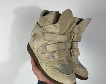 Baskets montantes compensées en daim beiges à bride pointure 38 EU