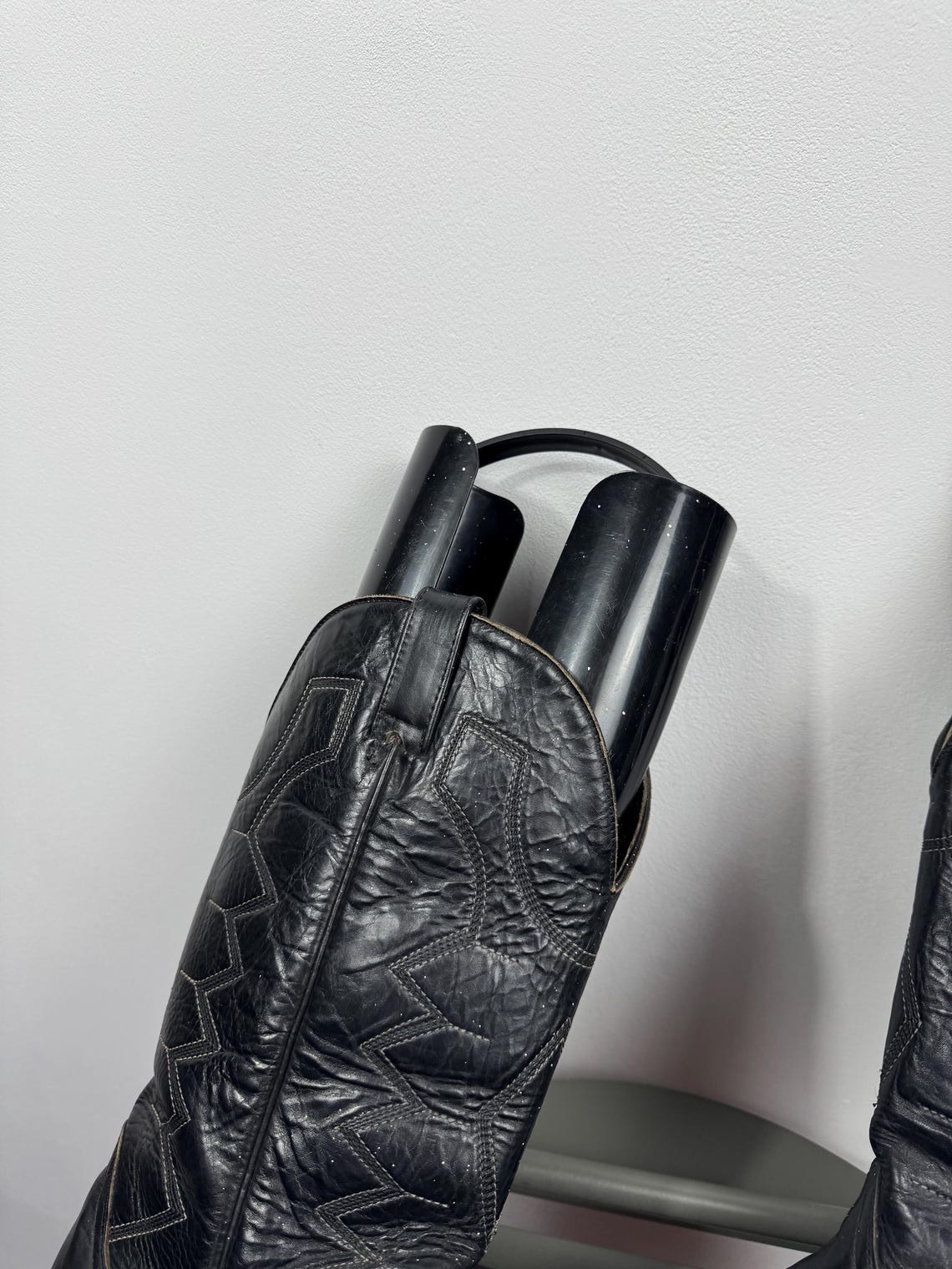 Vintage Black Leather Cowboy Western Boots Black Leather Size 43 EU, foto 4 di 5