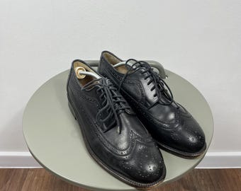 Black Leather Brogue Wingtip Shoes Size 41 EU Classic Dress Leather Sole