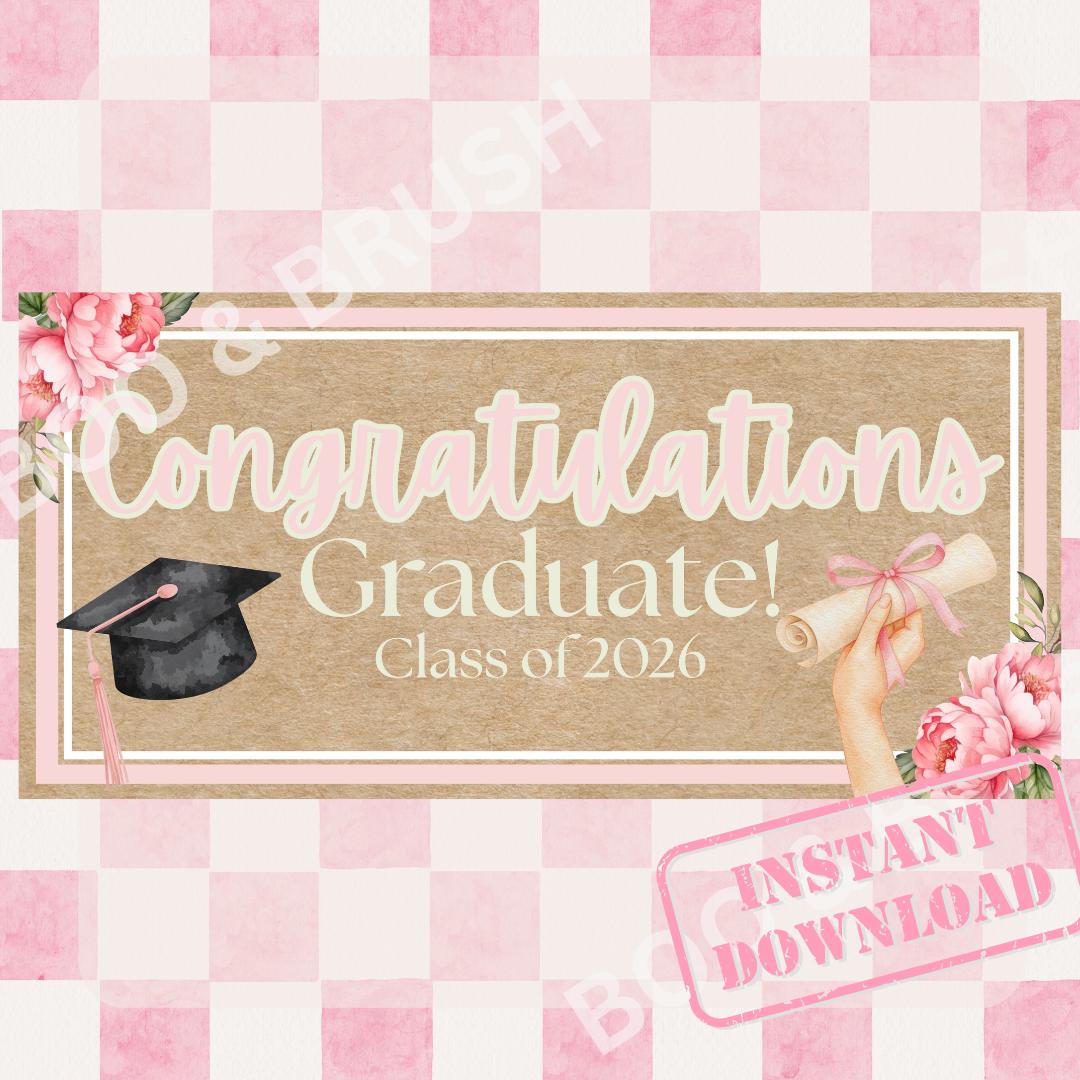 Pink Floral Graduation Hand Painted Banner| Digital Download - Etsy
