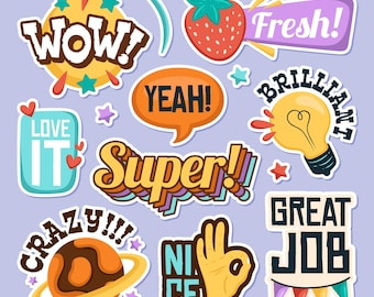 60 Digital Stickers Bundle | Cute Aesthetic PNG Stickers | Scrapbooking, Journaling, Planner Stickers | Instant Download Clipart Pack